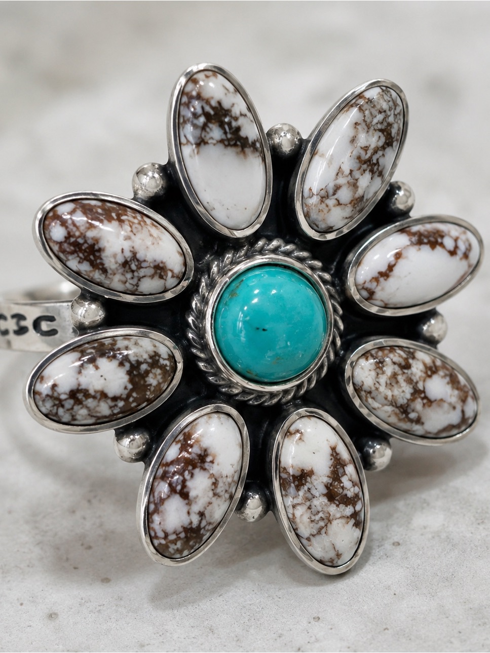 925 Sterling Silver Wild Horse And Turquoise Gemstones.